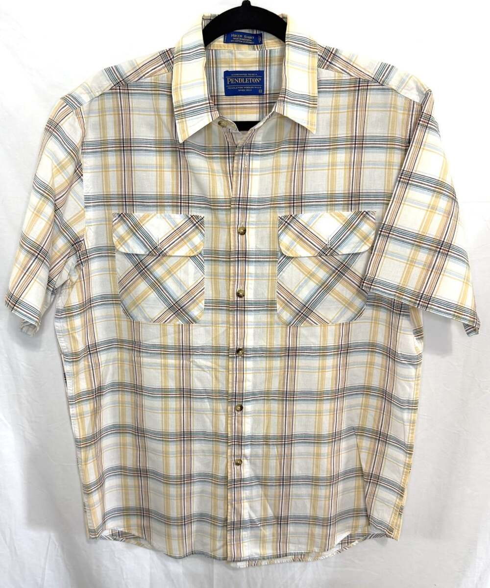 Pendleton Hiker Button Down Shirt Men Medium Plaid Cotton Blend Tech Lightweight
